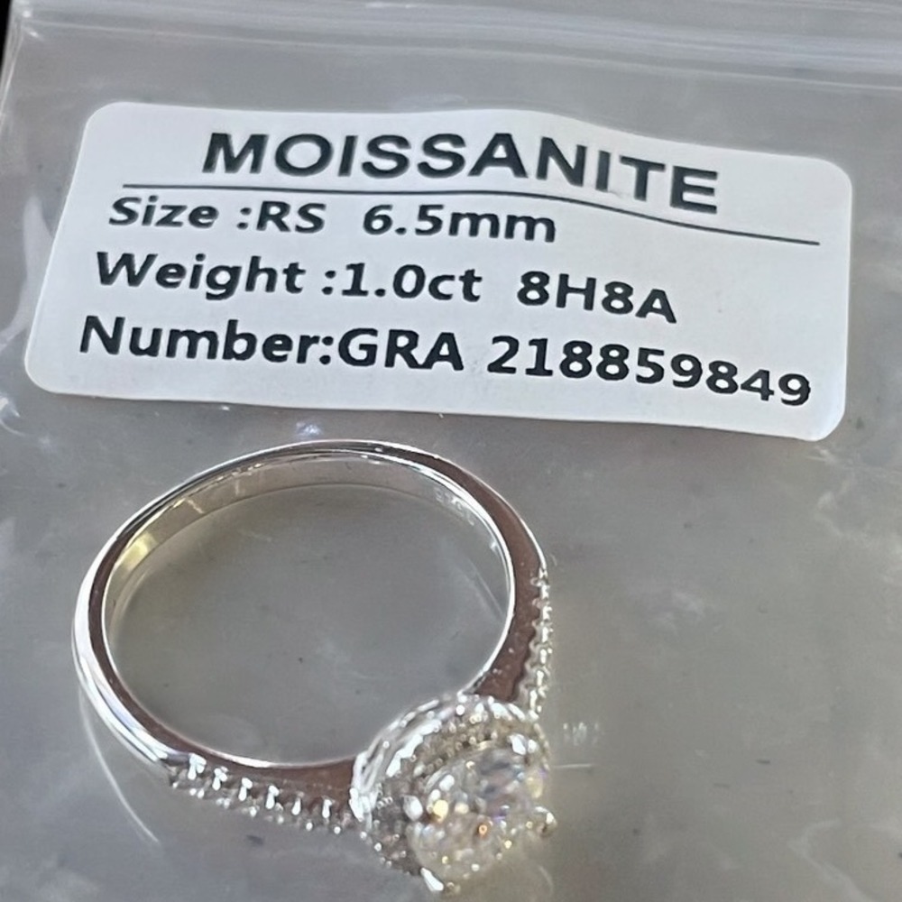 Moissanite Certified Engagement Ring 1.0ct Round Cut Sterling Silver Size 6.5 - Picture 7 of 13